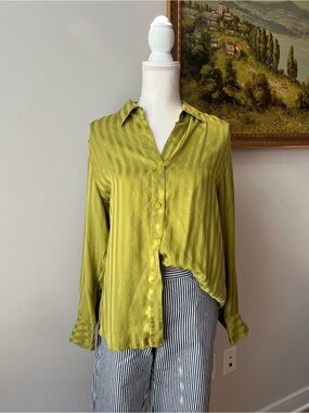 Green Silk Stripe Button-Up Shirt